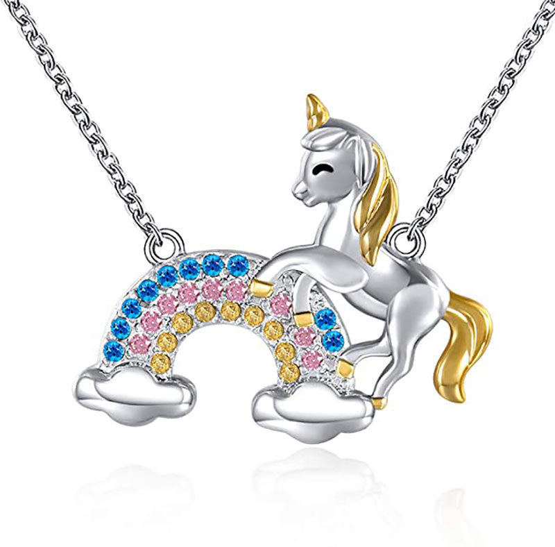 Wholesale Ballerina Girl Unicorn Rainbow Mermaid Pendant Sweater Necklace